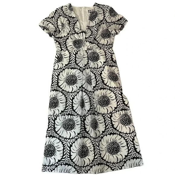 WHIT TWO White Black Dress Short Sleeve Floral Print V Neck Maxi Petite 10 - Picture 1 of 8